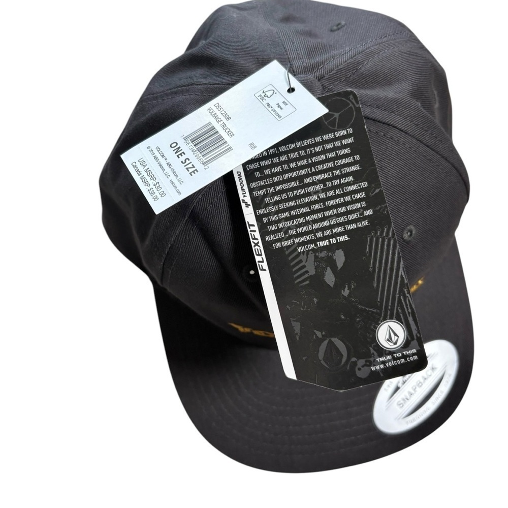 NWT Volcom Volbaige Twill Trucker Cap O/S Dark Gray & Yellow Snap Back Men's Hat - Picture 6 of 9